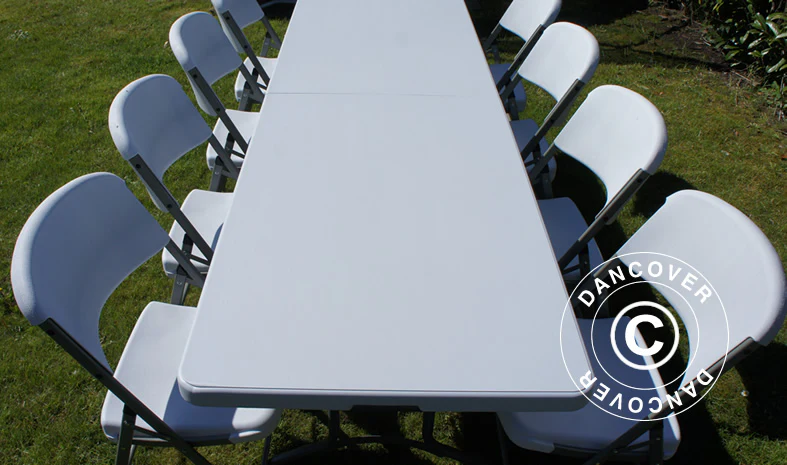 Fest paket, 1 fällbord (240cm) + 8 klappstolar, Ljusgrå/Vit - Image 5