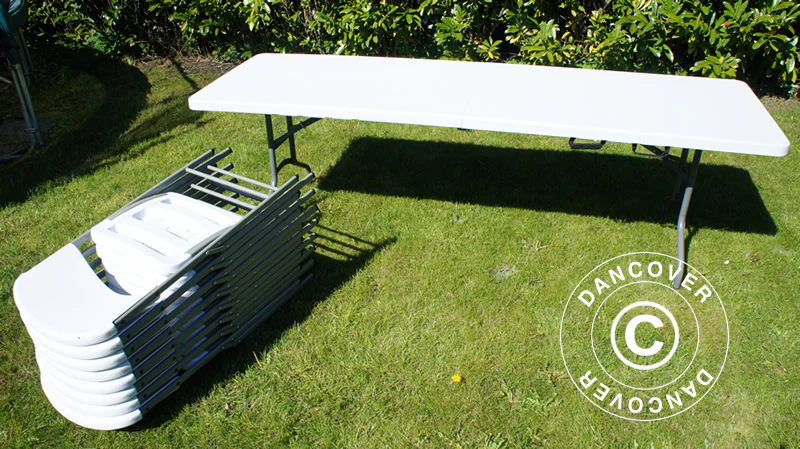 Fest paket, 1 fällbord (240cm) + 8 klappstolar, Ljusgrå/Vit - Image 6