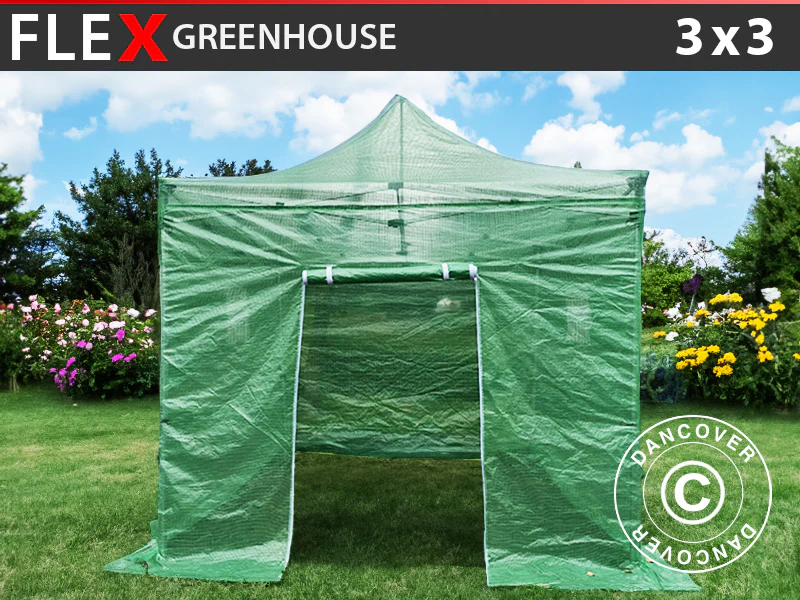 FleX växthus 3x3m, PE, Transparent/Grön