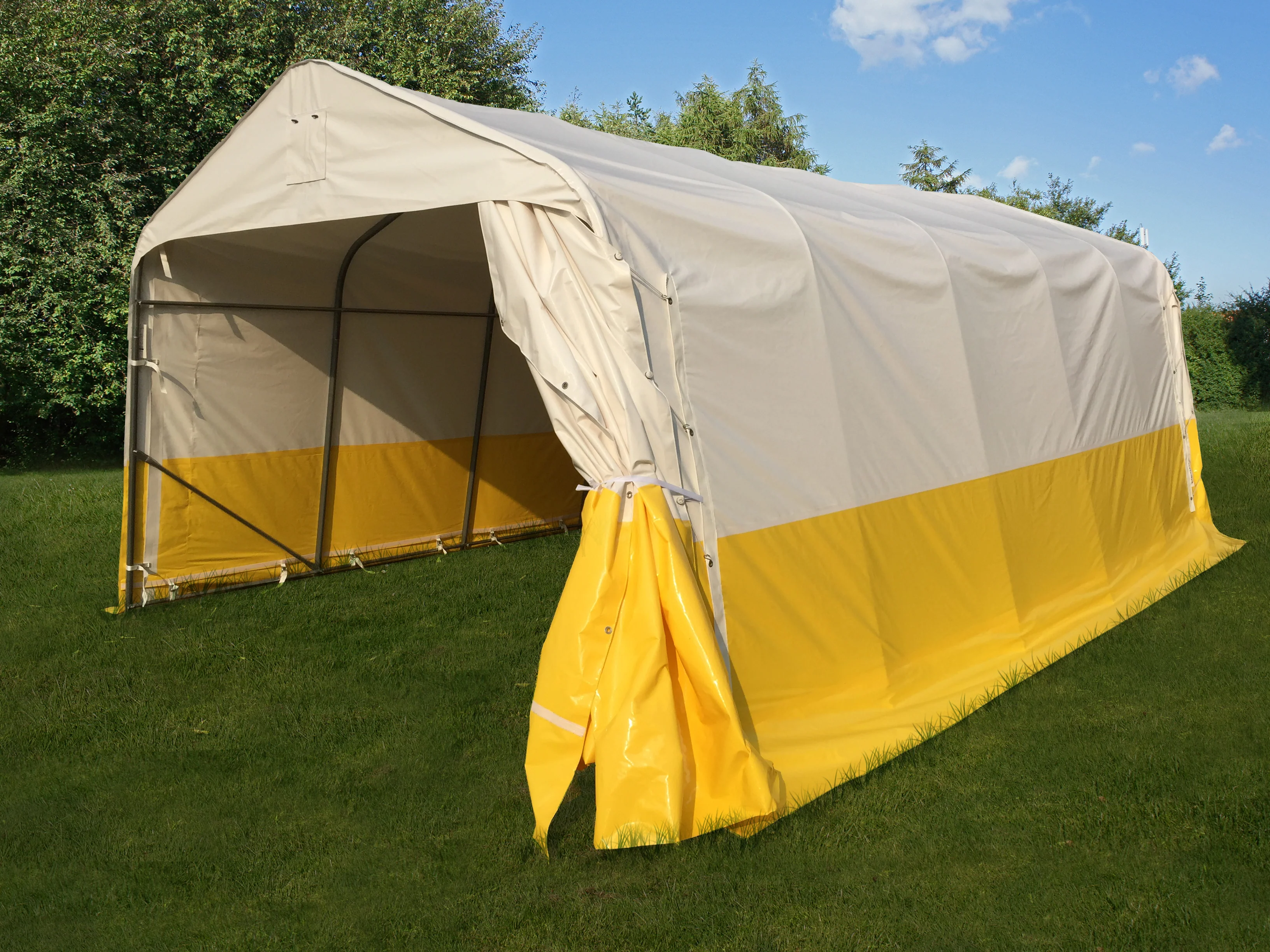 Förvaringsarbetstält PRO 3,6x6x2,68m, PVC, Vit/Gul, Flamsäker - Image 3