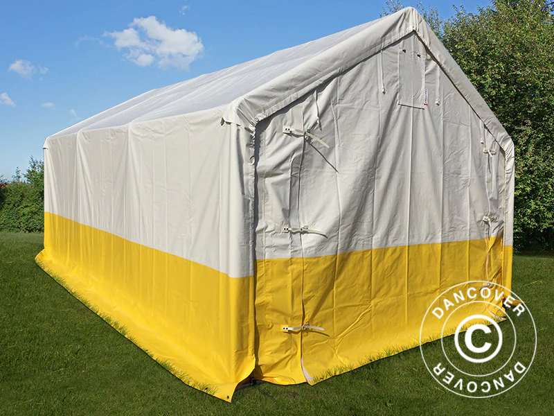 Förvaringsarbetstält PRO 4x6m, PVC, Vit/Gul, Flamsäker - Image 3
