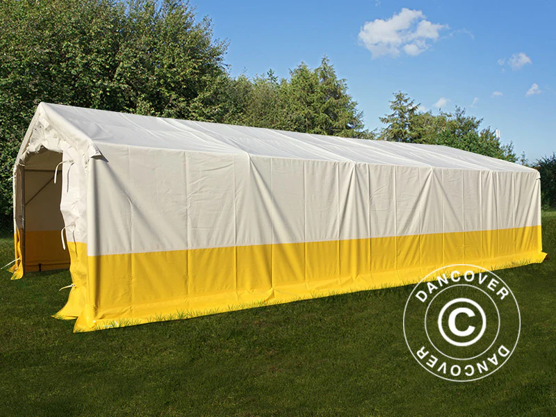 Förvaringsarbetstält PRO 5x10m, PVC, Vit/Gul, Flamsäker - Image 3