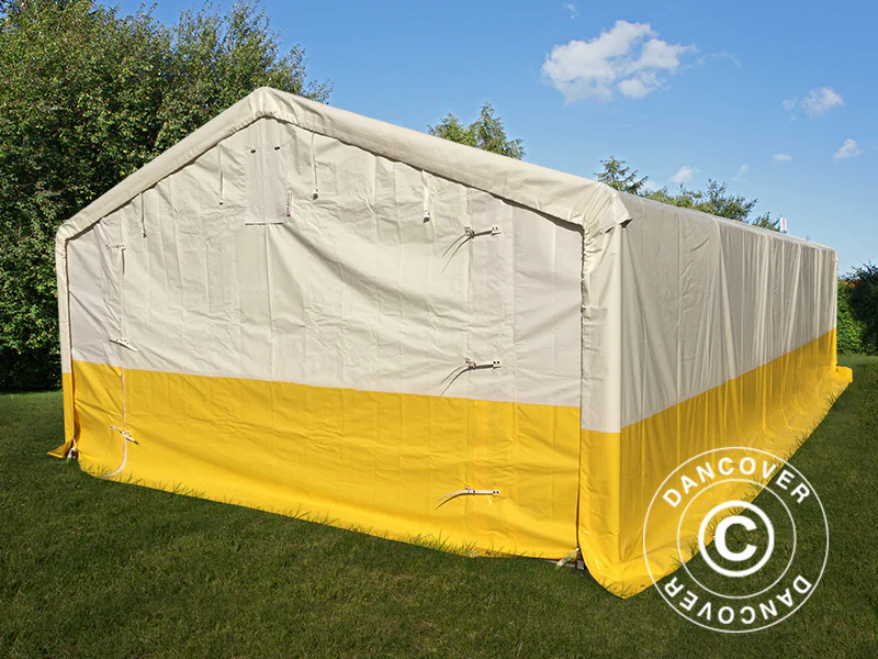 Förvaringsarbetstält PRO 5x10m, PVC, Vit/Gul, Flamsäker - Image 4