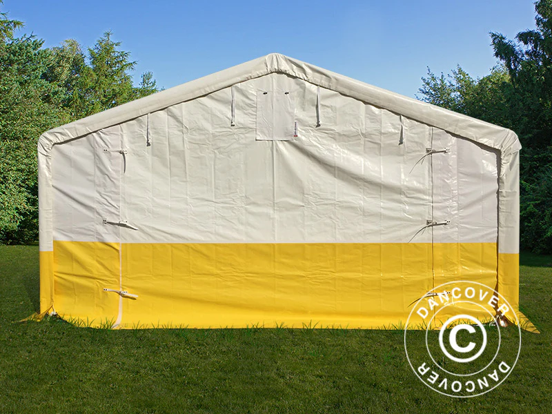 Förvaringsarbetstält PRO 5x10m, PVC, Vit/Gul, Flamsäker - Image 5
