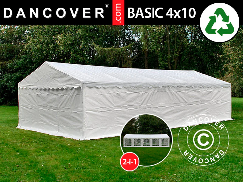 Förvaringstält Basic 2-i-1, 4x10m PE 700, Vit