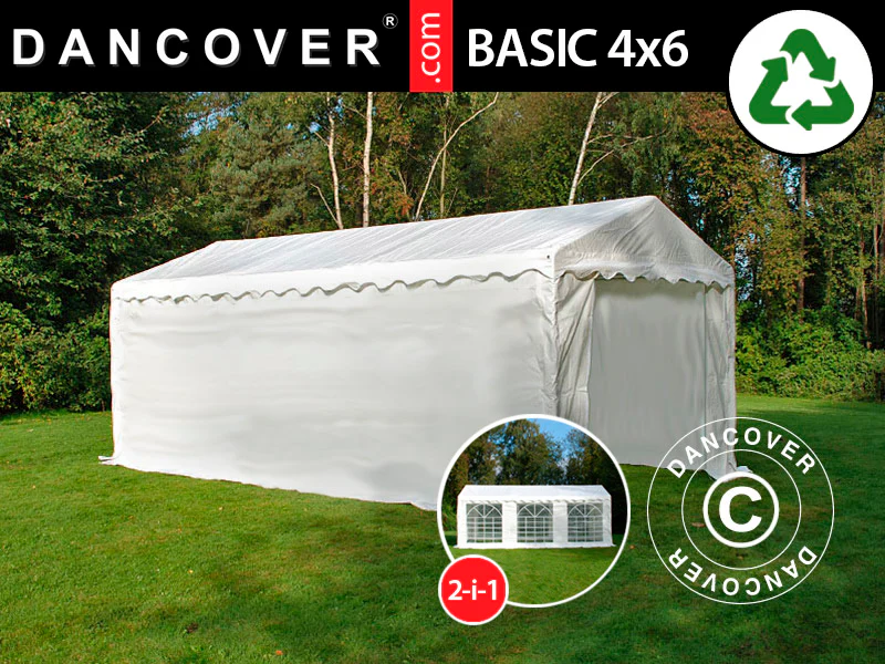 Förvaringstält Basic 2-i-1, 4x6m PE 700, Vit