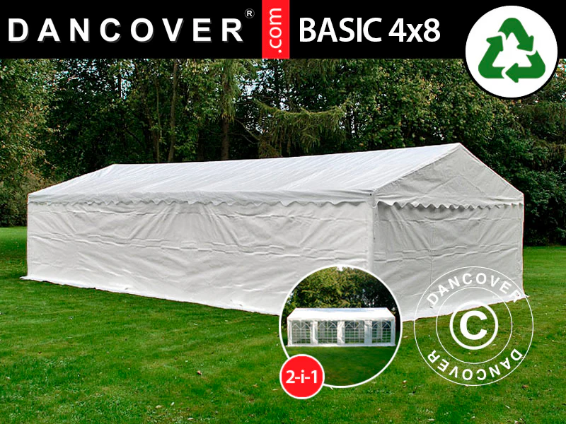 Förvaringstält Basic 2-i-1, 4x8m PE 700, Vit