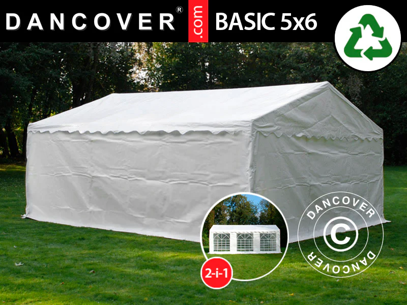 Förvaringstält Basic 2-i-1, 5x6m PE 700, Vit