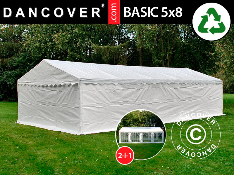 Förvaringstält Basic 2-i-1, 5x8m PE 700, Vit