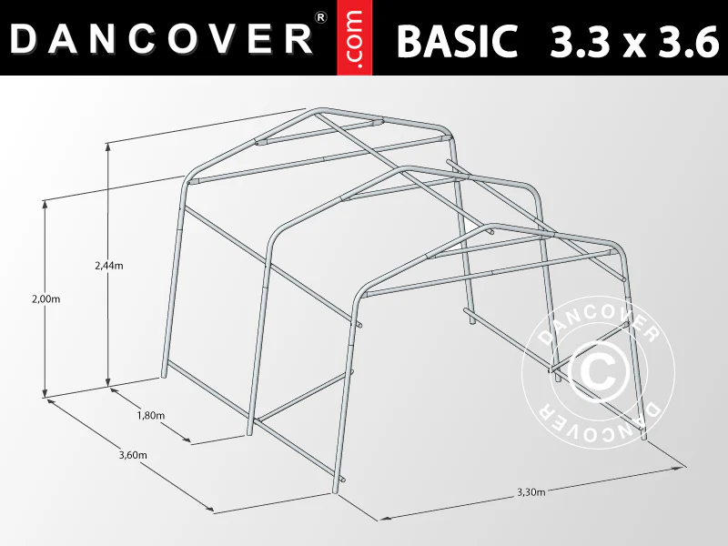 Garagetält Basic 3,3x3,6x2,4m PE, Grå - Image 9