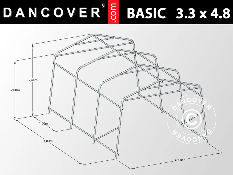 Garagetält Basic 3,3x4,8x2,4m PE, Grå - Image 10