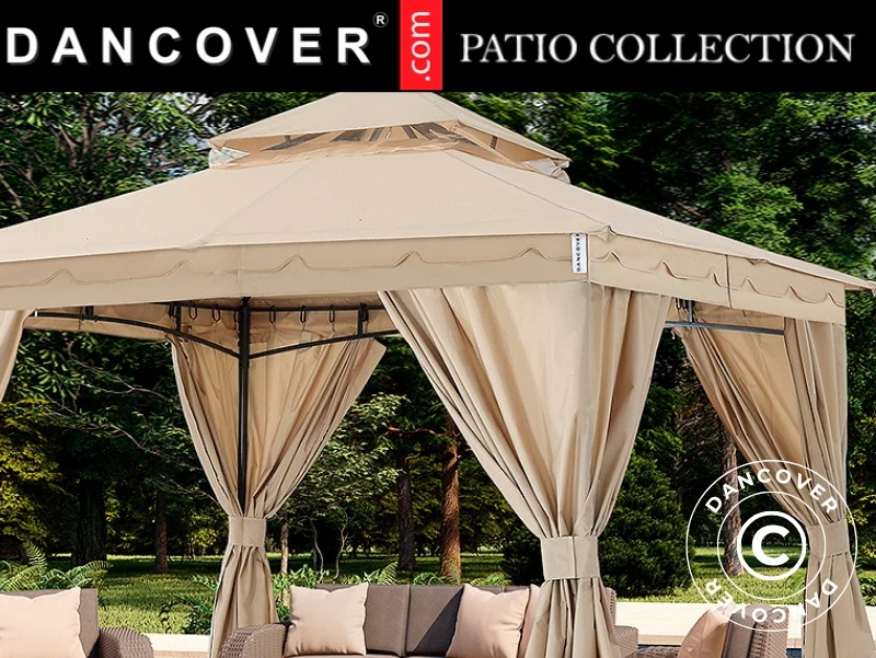 Gardinset till paviljong Horus, 3,4x3,4m, Beige