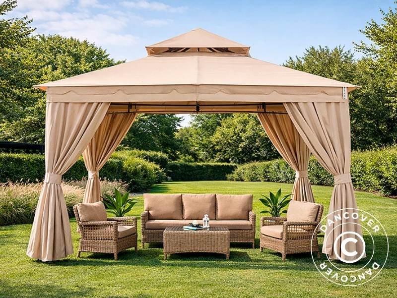 Gardinset till paviljong Horus, 3,4x3,4m, Beige - Image 3