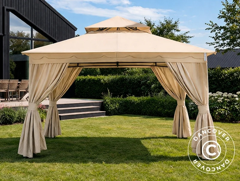 Gardinset till paviljong Horus, 3x3,7m, Beige - Image 3