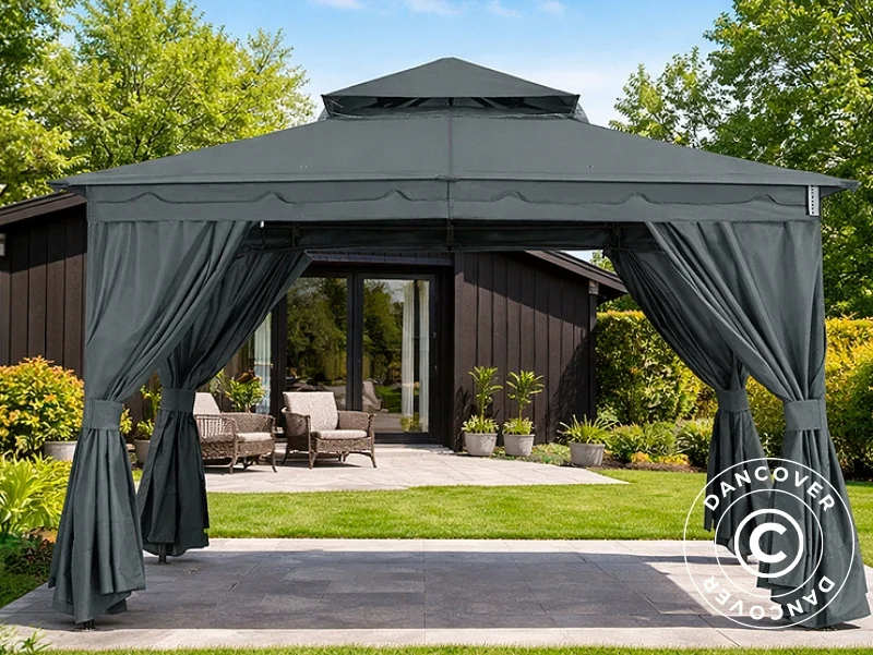 Gardinset till paviljong Horus, 3x3,7m, Grå - Image 4