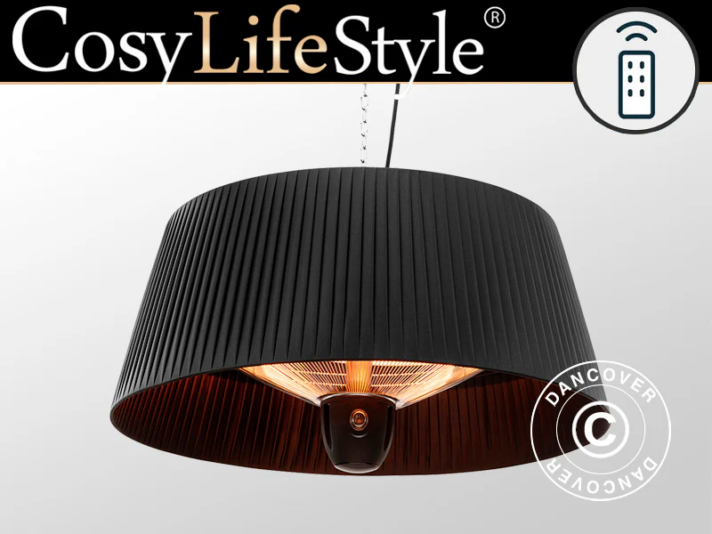 Hängande halogen terrassvärmare IKEMA med fjärrkontroll, 1500W, Svart