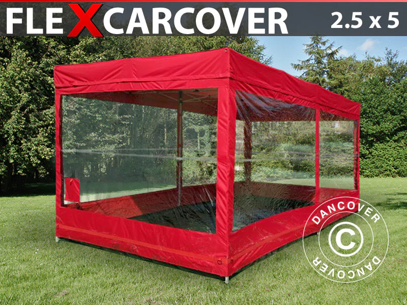 Hopfällbart garage, FleX Carcover, 2,5x5m, Röd
