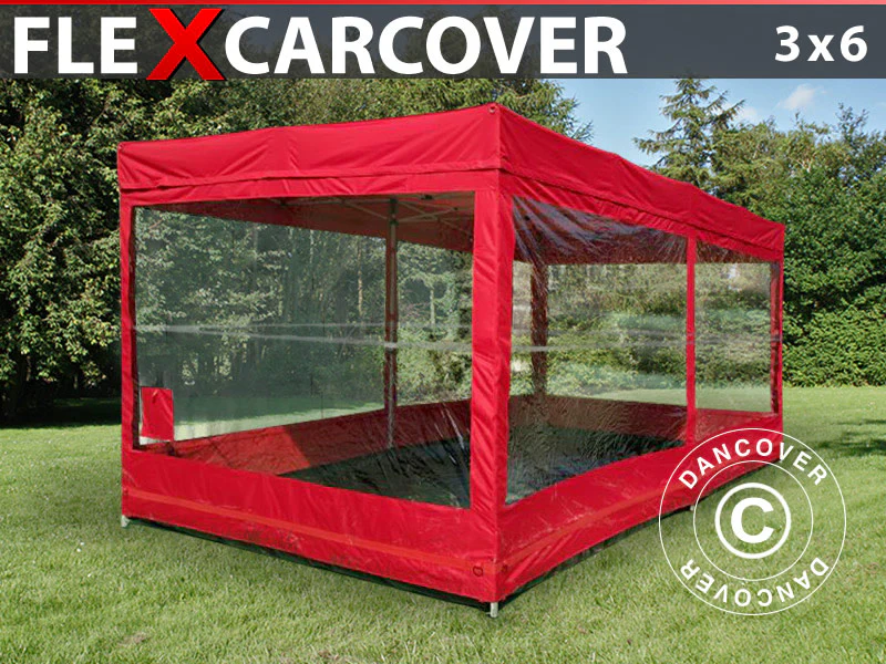 Hopfällbart garage, FleX Carcover, 3x6m, Röd