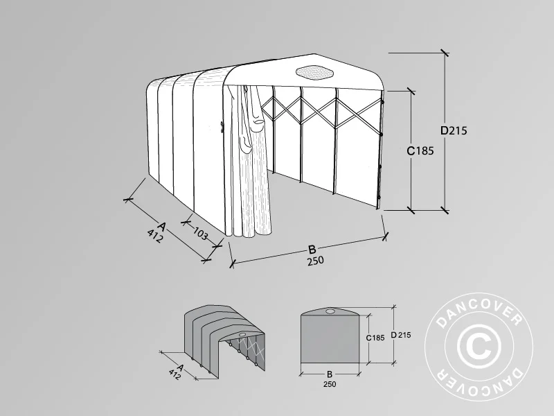 Hopfällbart tunnelgarage (Bil), 2,5x4,12x2,15m, beige - Image 3