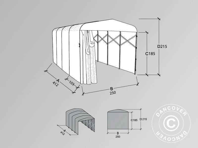 Hopfällbart tunnelgarage (Bil), ECO, 2,5x4,12x2,15m, grå - Image 2
