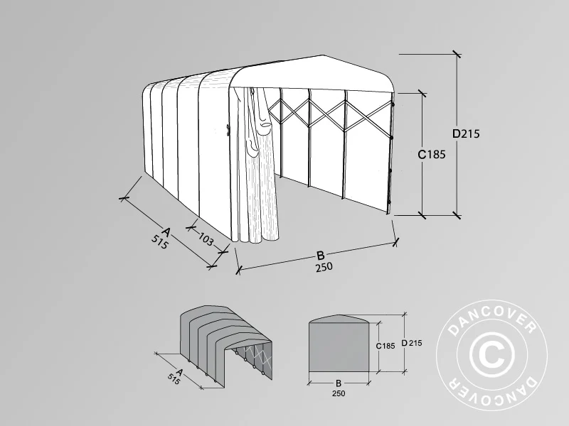 Hopfällbart tunnelgarage (Bil), ECO, 2,5x5,15x2,15m, beige - Image 3