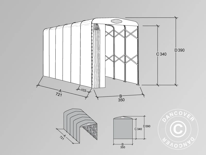 Hopfällbart tunnelgarage (Husbil), 3,5x7,21x3,9m, Vit - Image 6