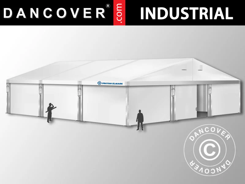 Industriell förvaringshall Alu 12x12x5,42m med skjutport, PVC, Vit