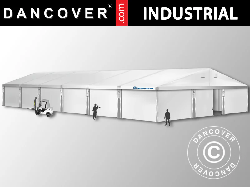 Industriell förvaringshall Alu 15x30x6,53m med skjutport, PVC, Vit