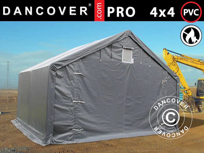 Lagertält PRO 4x4x2x3,1m, PVC, Grå