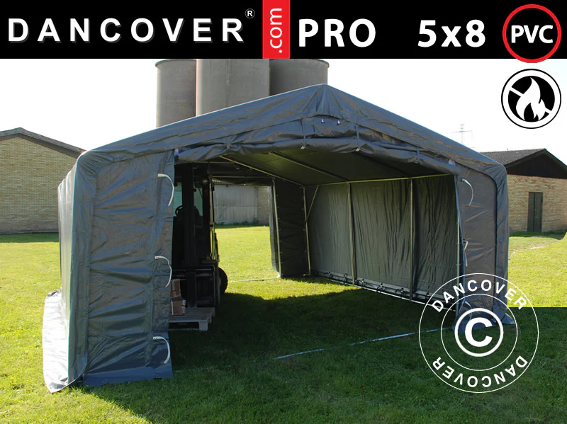 Lagertält PRO 5x8x2x3,39m, PVC, Grå
