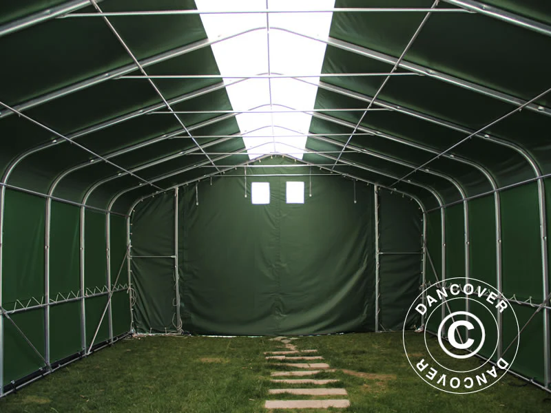 Lagertält PRO 6x12x3,7m PVC med takpanel, Grön - Image 2