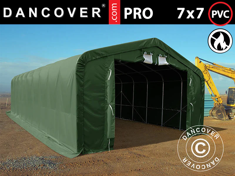 Lagertält PRO 7x7x3,8m PVC med takpanel, Grön