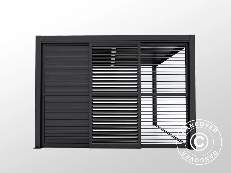 Lamellskjutdörrset för pergolapaviljong San Pablo 4m, 1,25x2,18m, Svart - Image 2