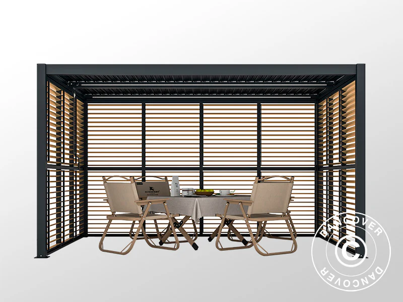 Lamellvägg till bioklimatisk pergola paviljong San Pablo, 0,90x2,175m, Träfinish/Svart - Image 2