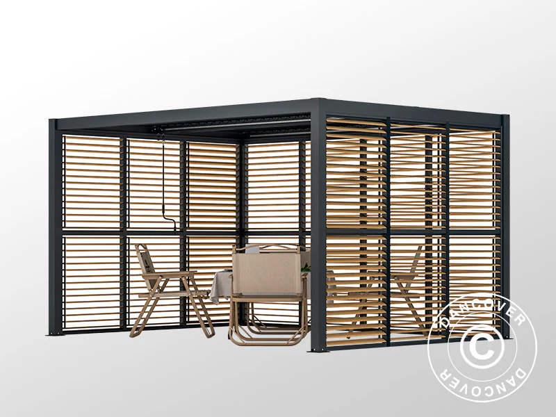 Lamellvägg till bioklimatisk pergola paviljong San Pablo, 0,90x2,175m, Träfinish/Svart - Image 3
