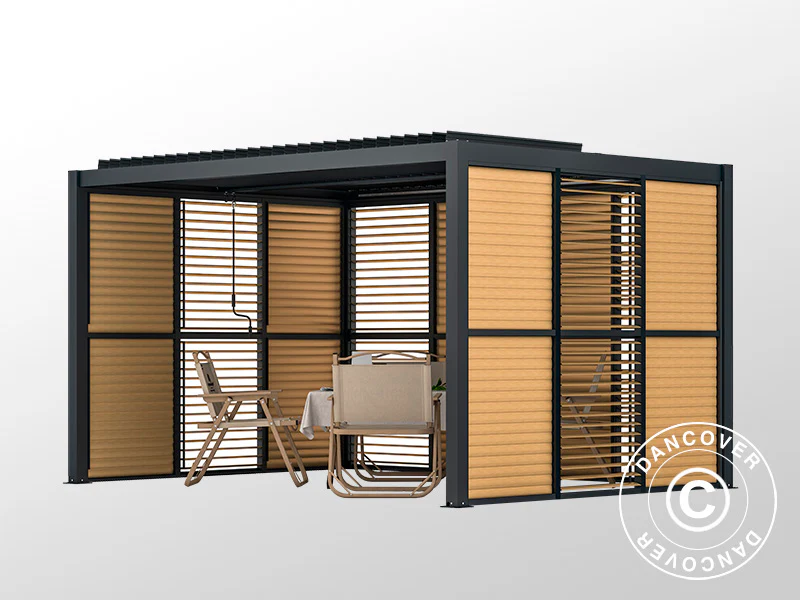 Lamellvägg till bioklimatisk pergola paviljong San Pablo, 0,90x2,175m, Träfinish/Svart - Image 4