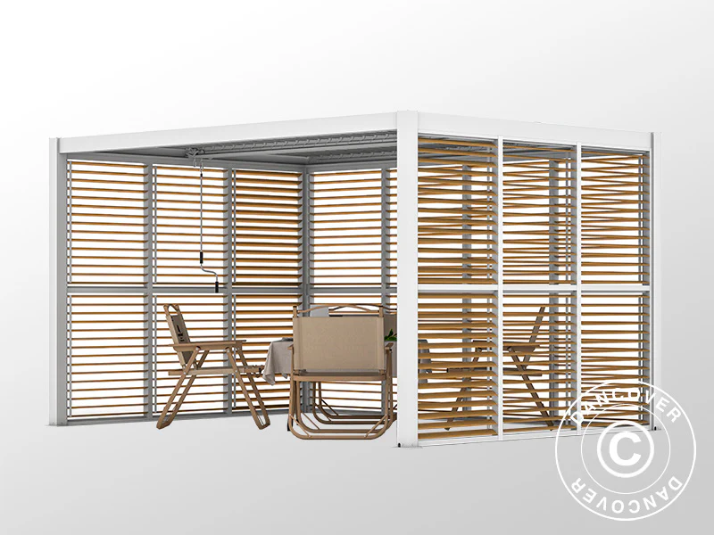 Lamellvägg till bioklimatisk pergola paviljong San Pablo, 0,90x2,175m, Träfinish/Vit - Image 2
