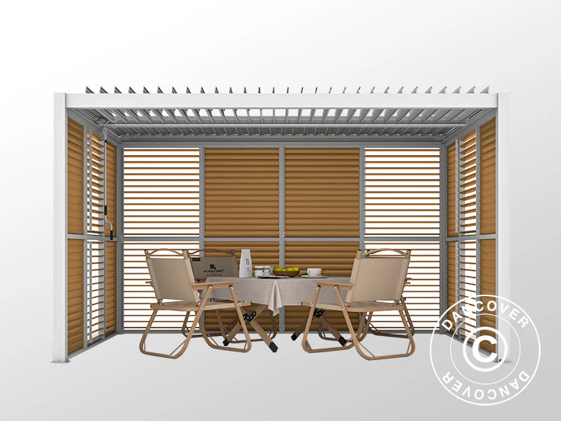 Lamellvägg till bioklimatisk pergola paviljong San Pablo, 0,90x2,175m, Träfinish/Vit - Image 4