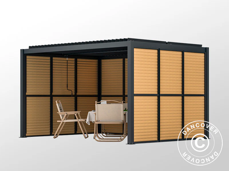 Lamellvägg till bioklimatisk pergola paviljong San Pablo, 1,23x2,175m, Träfinish/Svart - Image 6
