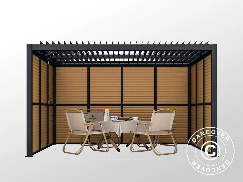 Lamellvägg till bioklimatisk pergola paviljong San Pablo, 1,23x2,175m, Träfinish/Svart - Image 7