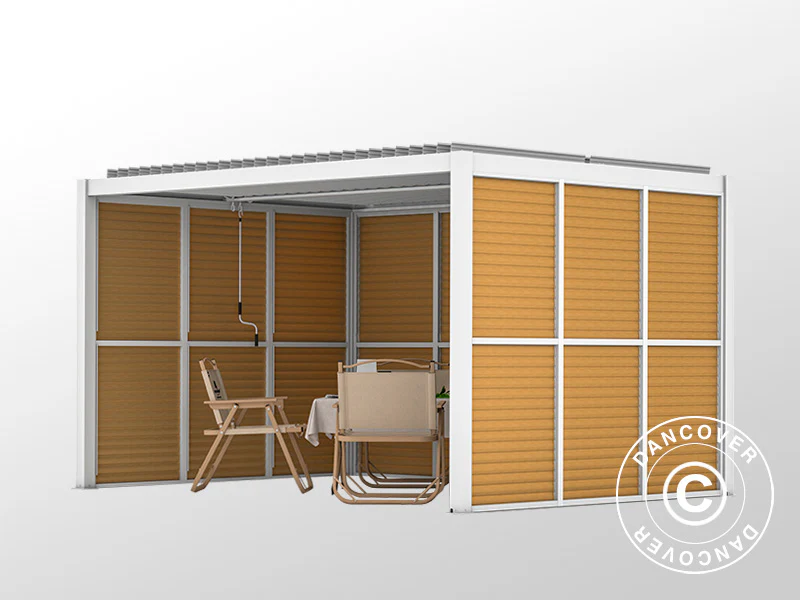 Lamellvägg till bioklimatisk pergola paviljong San Pablo, 1,23x2,175m, Träfinish/Vit - Image 3