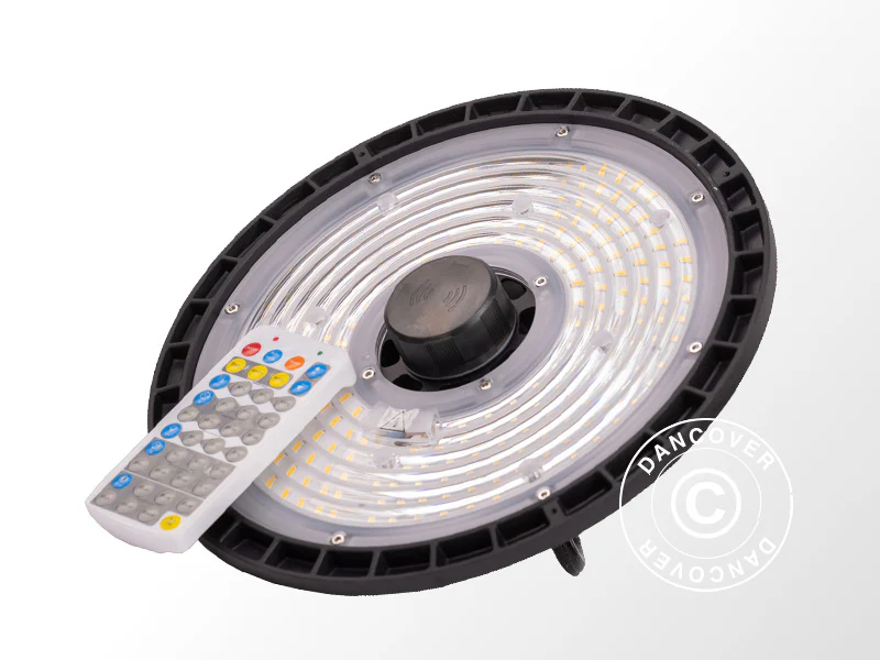LED Industrifixtur, Ø27x11,5cm, med sensor/RC, Svart - Image 2