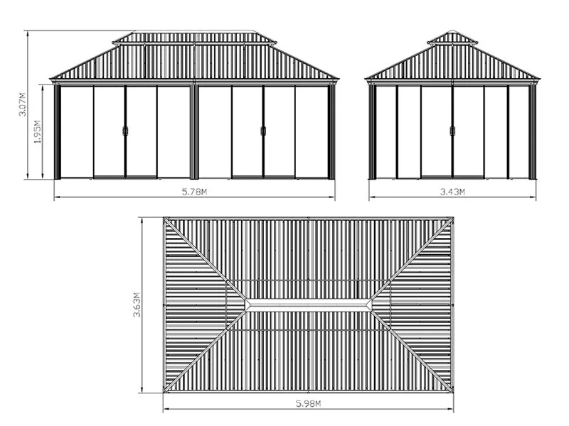Lusthus Santa Fe Alu+ med sidoväggar och skjutdörrar, 3,65x6m, Svart - Image 8