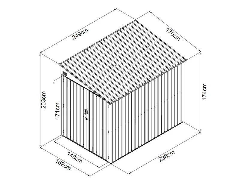Metallskjul (MC/cyklar), 1,7x2,49x2,03m, 4,25m², Antracit - Image 6