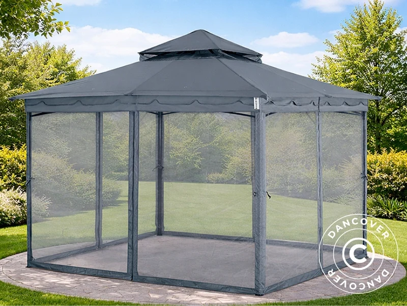 Myggnät till paviljong Horus, 3x3,7m, Grå - Image 3