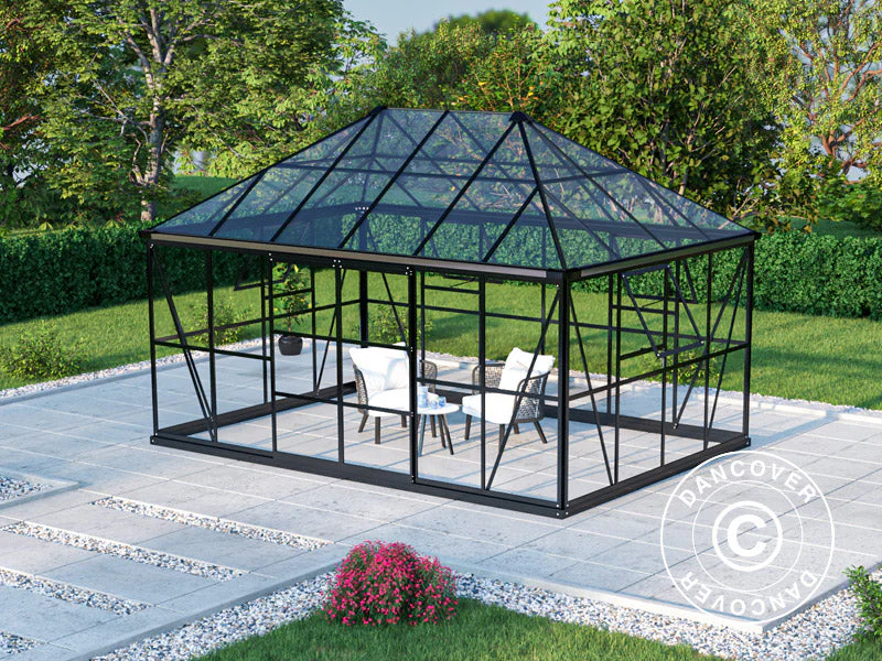 Orangeri, paviljong i glas 12m², 4,2x2,86x2,84m med bas, Svart - Image 3
