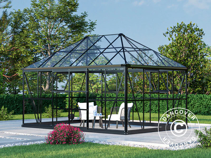 Orangeri, paviljong i glas 12m², 4,2x2,86x2,84m med bas, Svart - Image 4