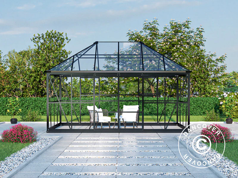 Orangeri, paviljong i glas 12m², 4,2x2,86x2,84m med bas, Svart - Image 5
