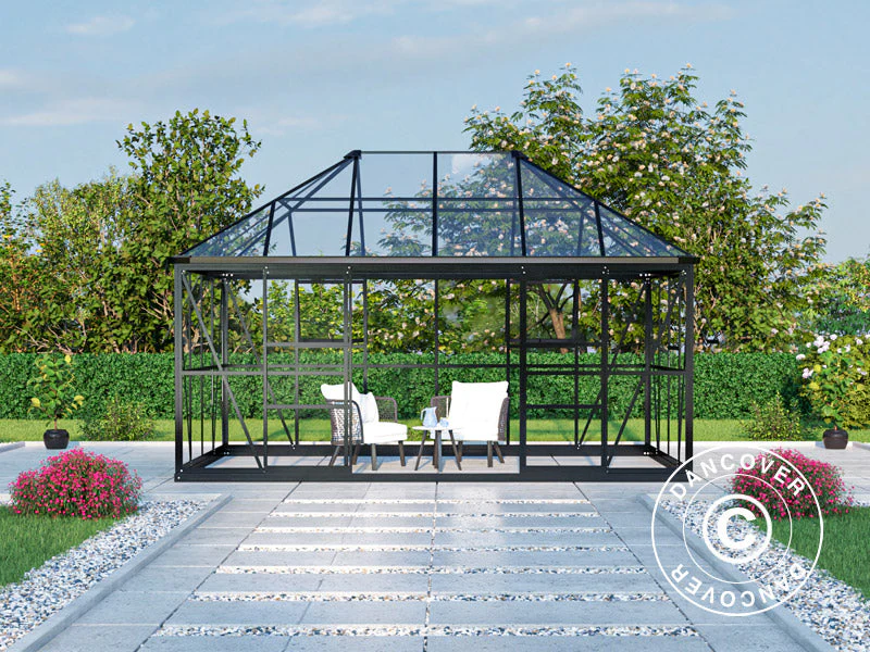 Orangeri, paviljong i glas 12m², 4,2x2,86x2,84m med bas, Svart - Image 6