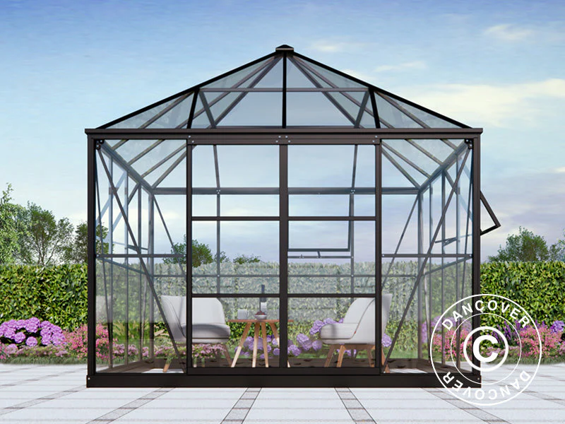 Orangeri, paviljong i glas 8,06m², 2,82x2,86x2,8m med bas, Svart - Image 2